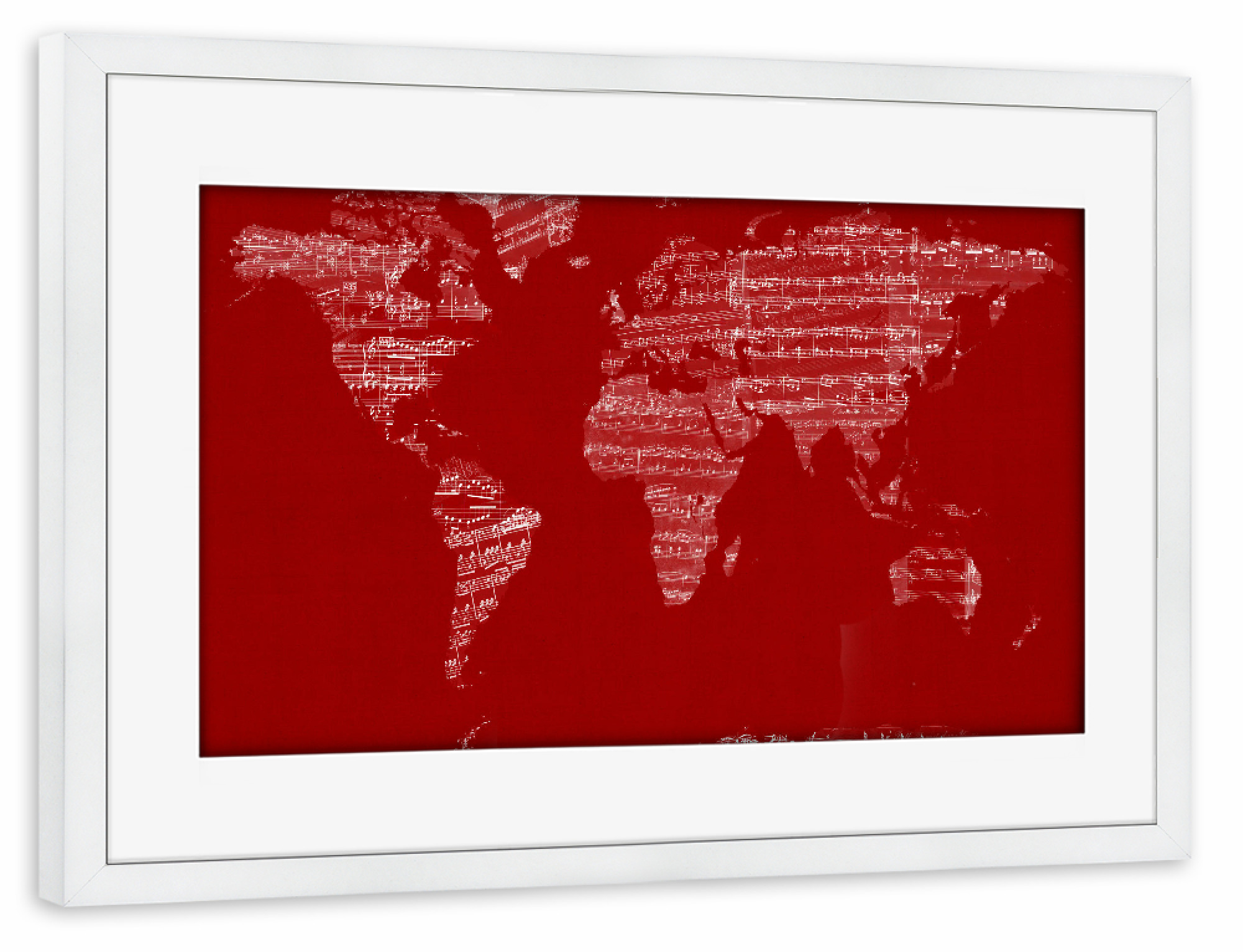 Poster mit Rahmen weiß "Map of the World Map from Old Sheet Music" artboxONE - Reise,Musik - Weltkarten,Noten,Musikstück