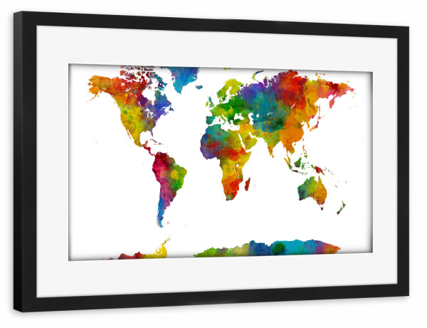 Poster mit Rahmen schwarz "Map of the World Watercolor retro" artboxONE - Reise,Retro - Weltkarte