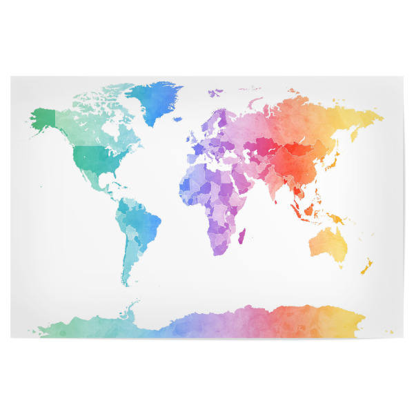 Poster "Watercolor Map of the World light" artboxONE - Reise - Serenity,Rosequartz,Weltkarte