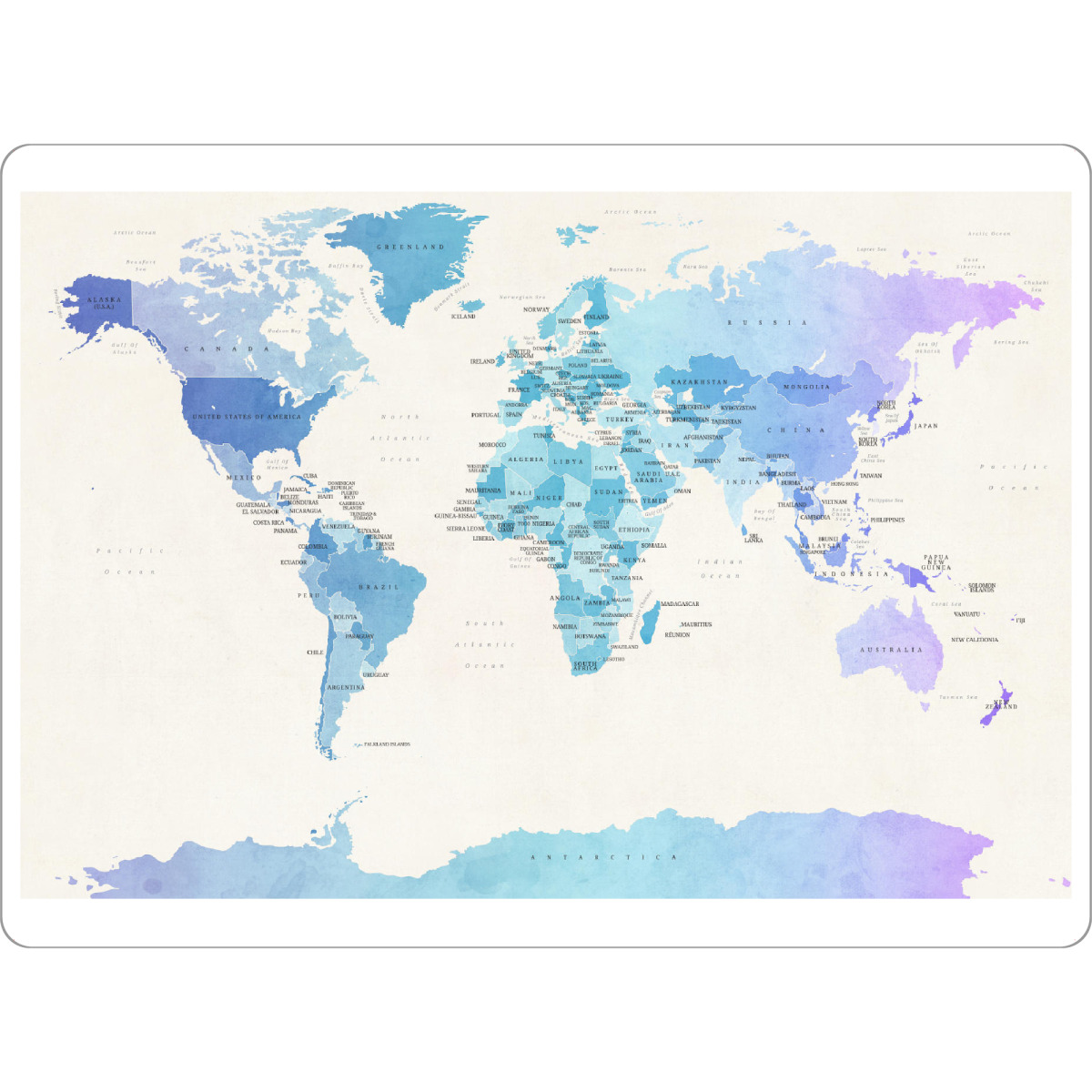 Tischset "Watercolour Political Map of the World" artboxONE - Reise - Weltkarte,Serenity,Rosequartz - Bild Weltkarte
