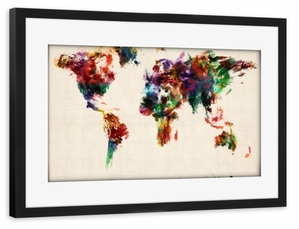 Poster mit Rahmen schwarz "Map of the World Map Abstract" artboxONE - Reise - Weltkarte