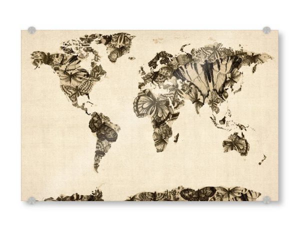 Acrylglasbild "Butterfly World Map" artboxONE - Reise - Steampunk,Weltkarte