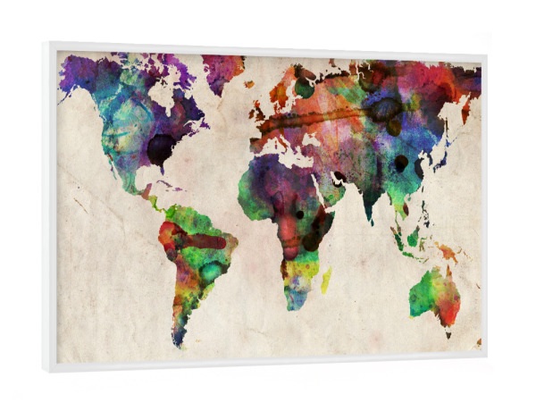 Poster mit weißem Rahmen "World Map Urban Watercolor" artboxONE - Reise - Weltkarte,Welt,Karte