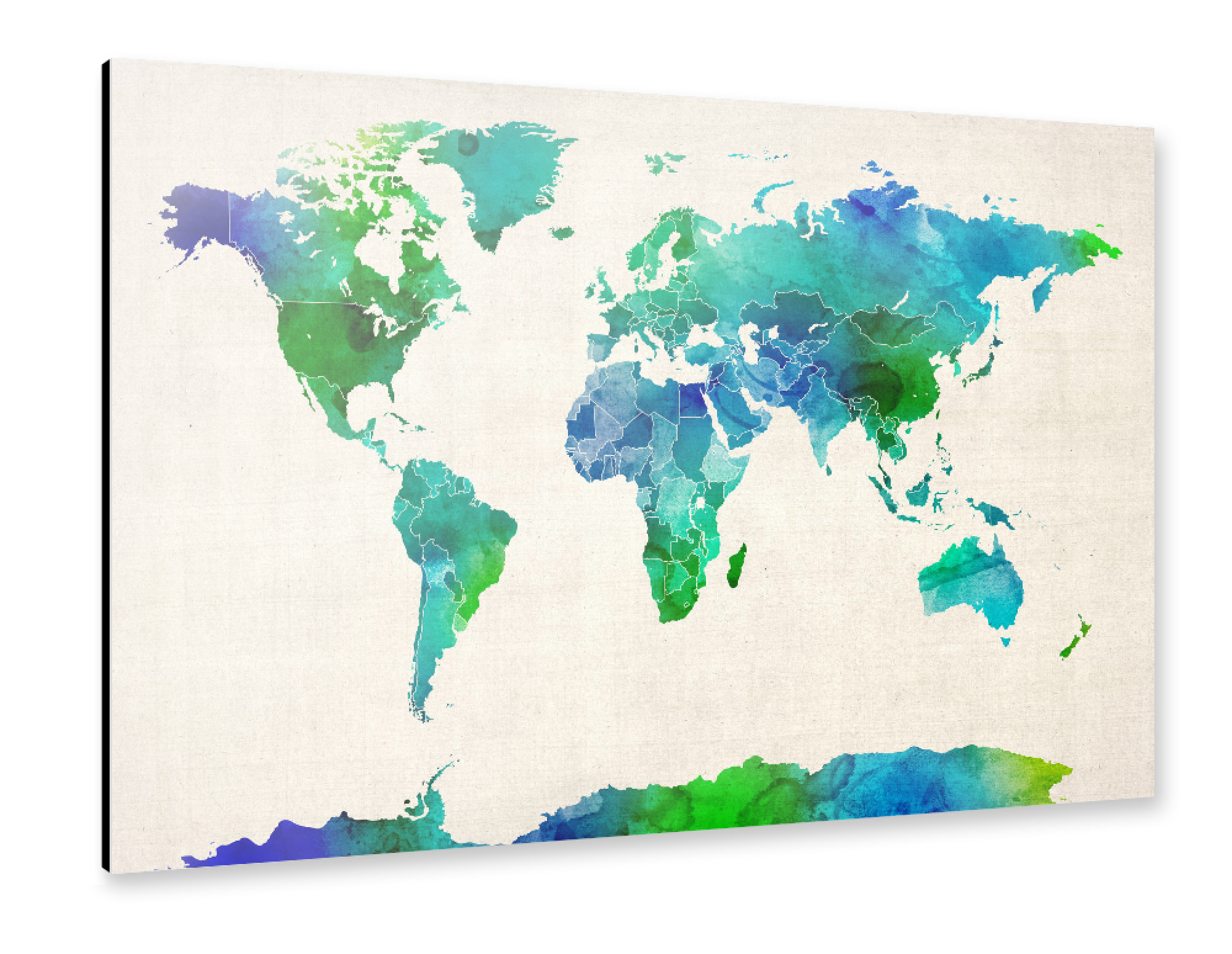 Alu-Dibond "Watercolor Map of the World" 30x20 cm artboxONE