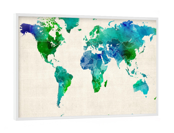 Poster mit weißem Rahmen "Watercolor Map of the World" artboxONE - Reise - Wasserfarben,Weltkarte