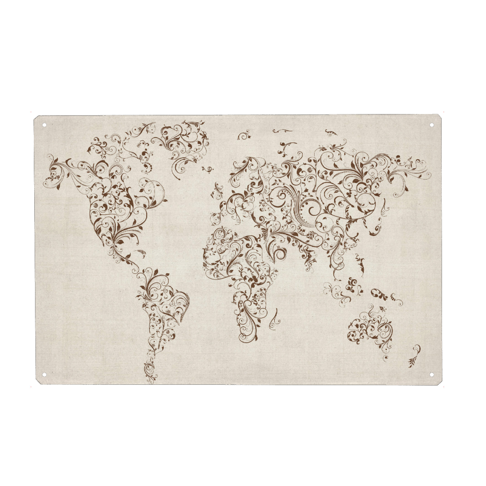Holzbild "Map of the World Floral" artboxONE - Reise,Floral,Schwarzweiß - Blumen,Ranke,Weltkarte