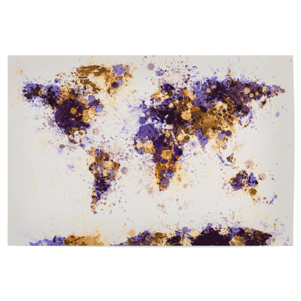 Poster "World Map Paint Splashes Purple Yellow" artboxONE - Reise - Weltkarte