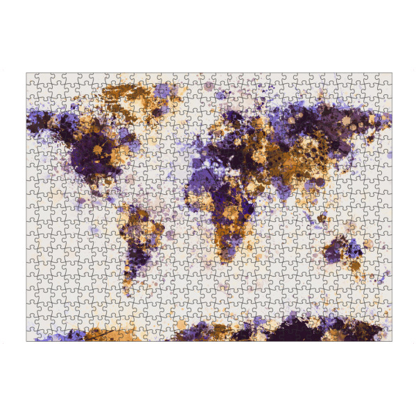 Puzzle Ravensburger "World Map Paint Splashes Purple Yellow" artboxONE - Reise - Weltkarte - Bild Weltkarte