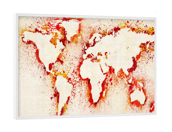Poster mit weißem Rahmen "Map of the World Orange" artboxONE - Reise - Weltkarte