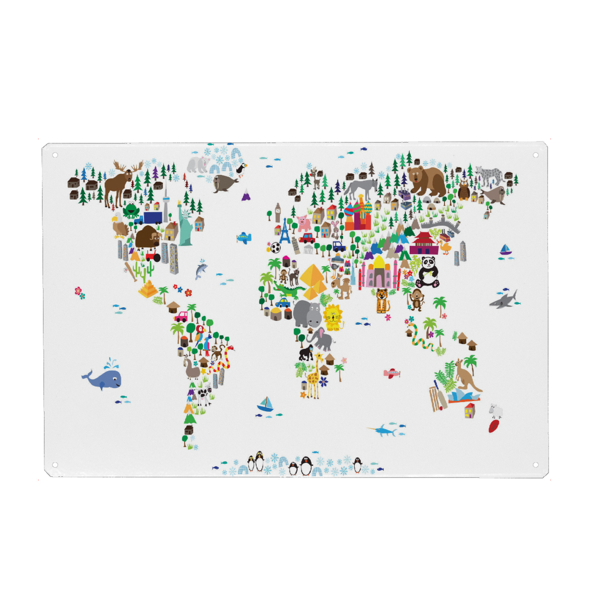 Metall Poster "Animal Map of the World White" artboxONE - Tiere - Weltkarte,Kinderzimmer - Blechschild