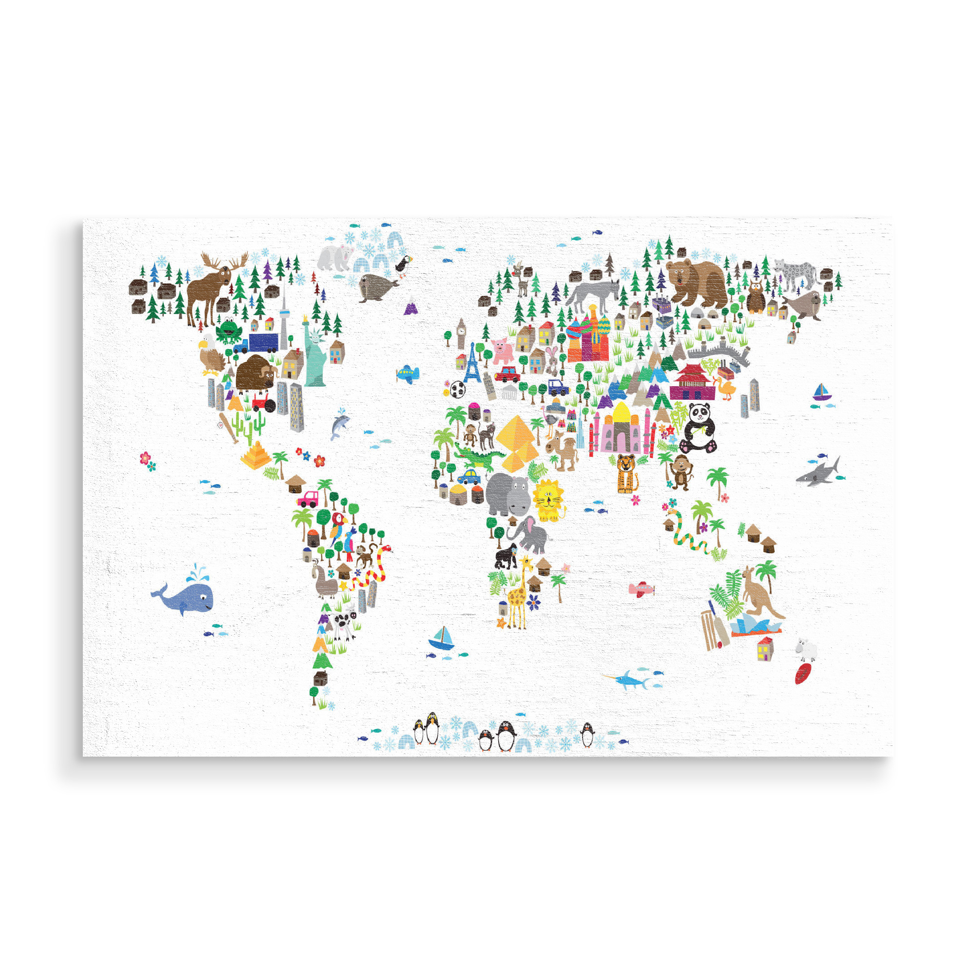 Holzbild "Animal Map of the World White" artboxONE - Tiere - Weltkarte,Kinderzimmer
