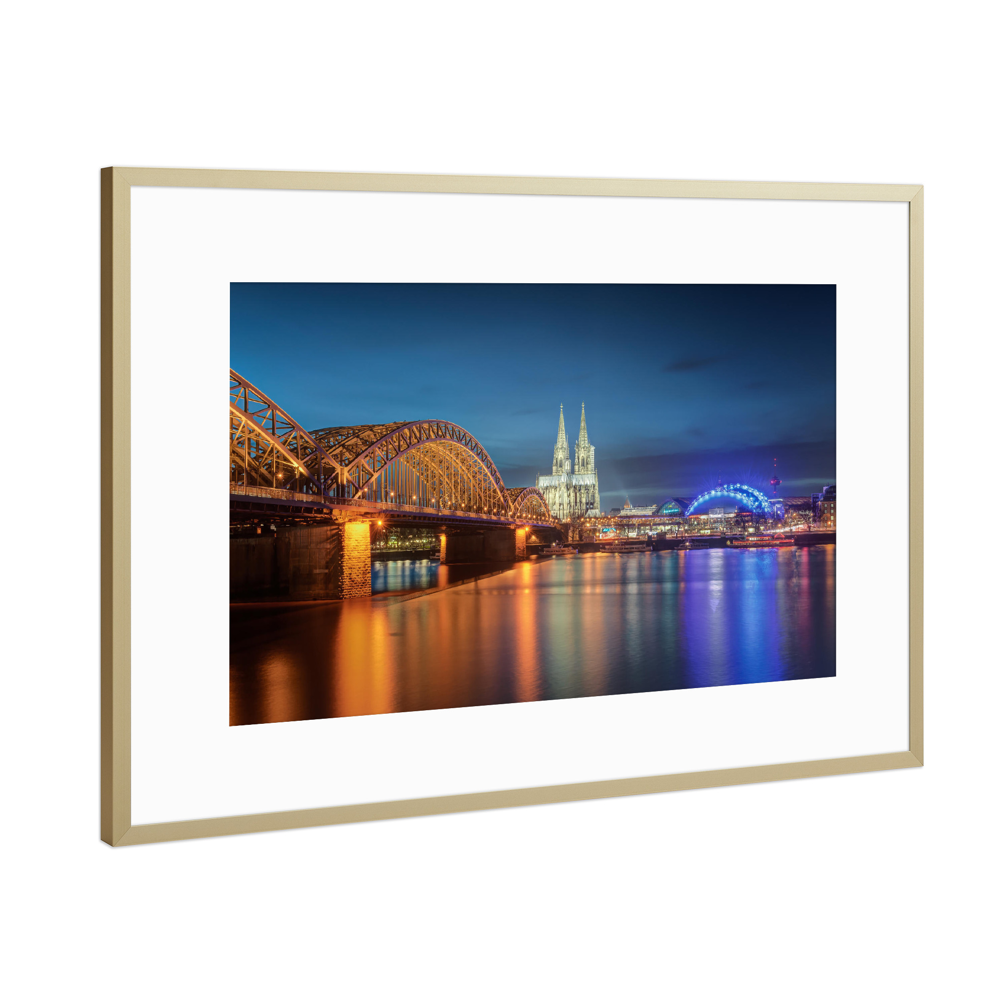 Poster mit Rahmen Gold "Nachts in Köln" artboxONE - Städte,Reise,Architektur