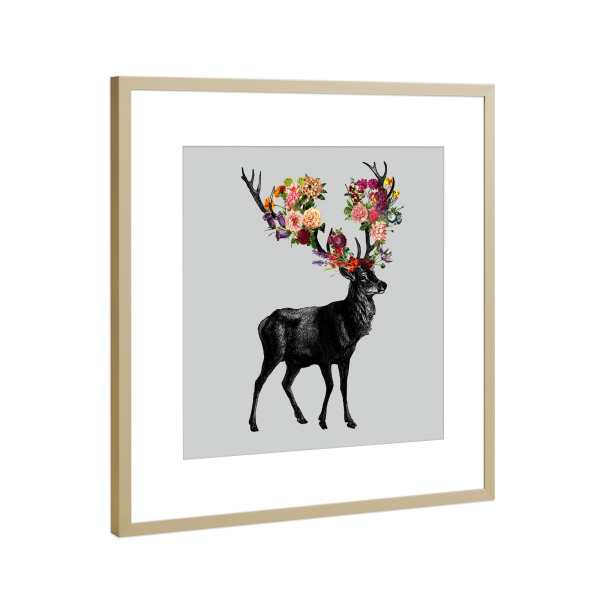 Poster mit Rahmen Gold "Spring Itself Deer Floral" artboxONE - Natur,Tiere