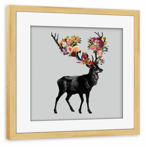 Poster mit Rahmen kiefer "Spring Itself Deer Floral" artboxONE - Natur,Tiere