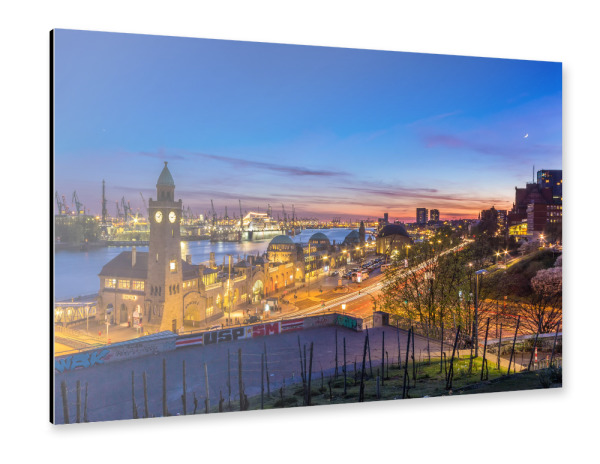 Alu-Dibond "Blaue Stunde im Hafen Hamburg" 30x20 cm artboxONE