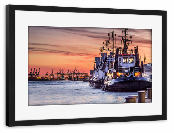 Poster mit Rahmen schwarz "Abends im Hafen Hamburg" artboxONE - Städte,Städte / Hamburg,Natur