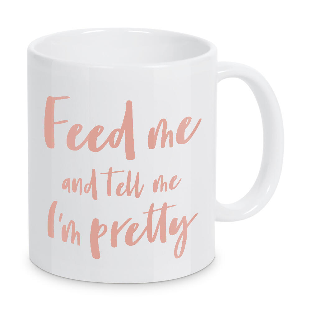 Tasse "Feed me I Serie Altrosa Weiß" artboxONE - Typografie,Für Kinder,Menschen,Liebe,Lustig