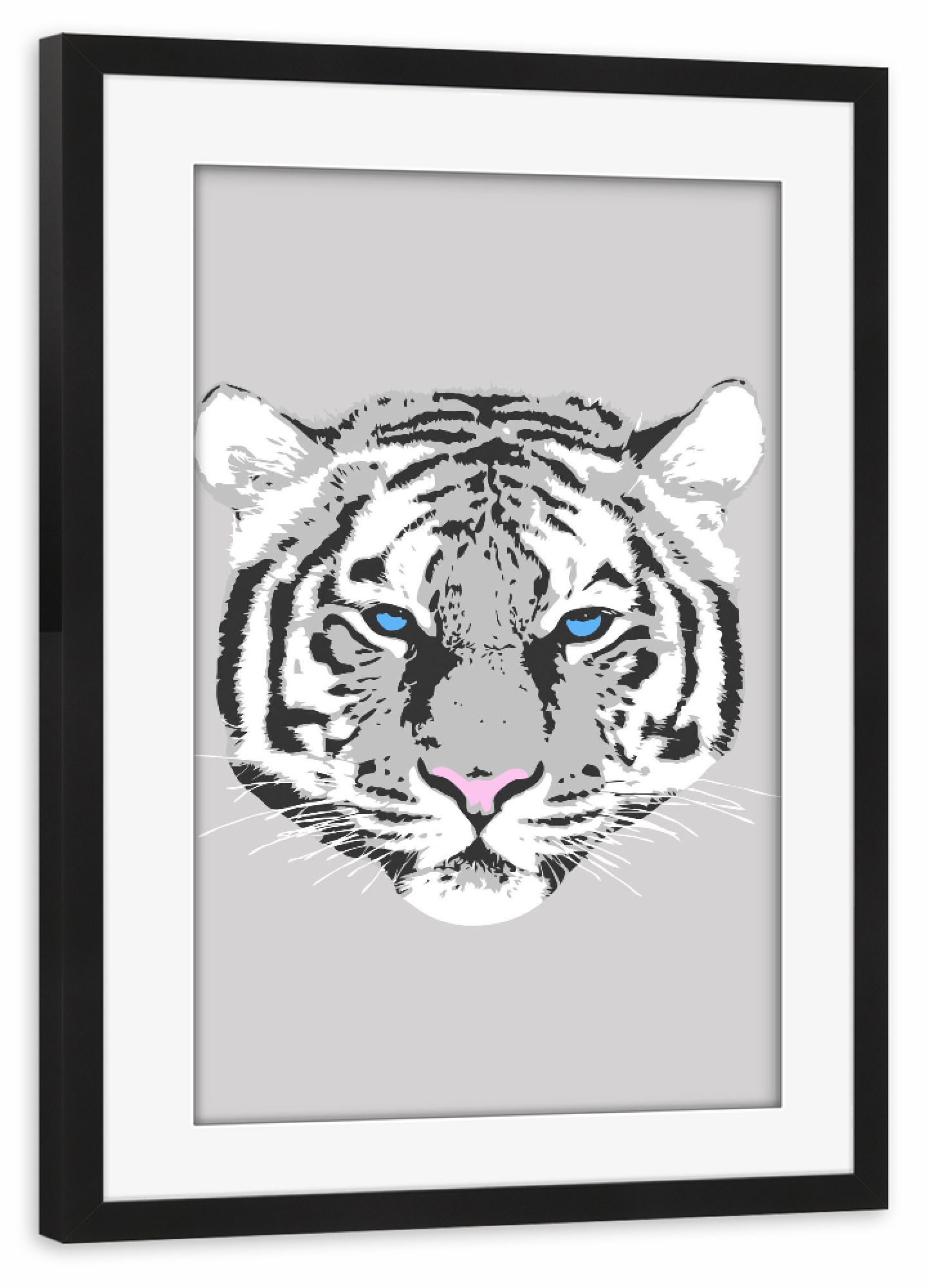 Poster mit Rahmen schwarz "White tiger" artboxONE - Tiere - Tiger,Tigers,Wild,Animal,Animals,Illustration,Graphic,Tiere