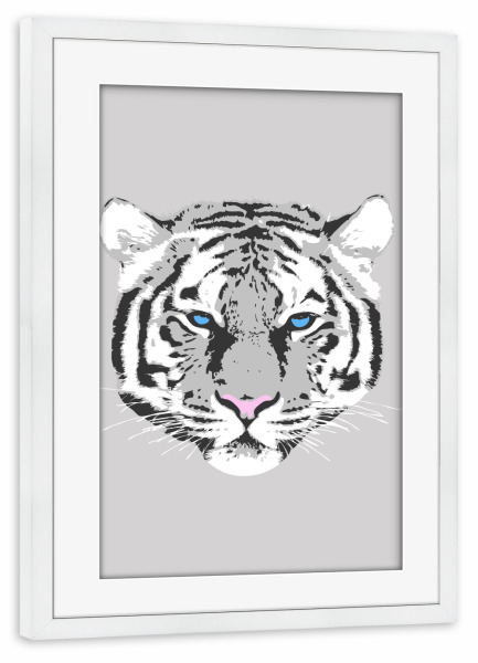 Poster mit Rahmen weiß "White tiger" artboxONE - Tiere - Tiger,Tigers,Wild,Animal,Animals,Illustration,Graphic,Tiere