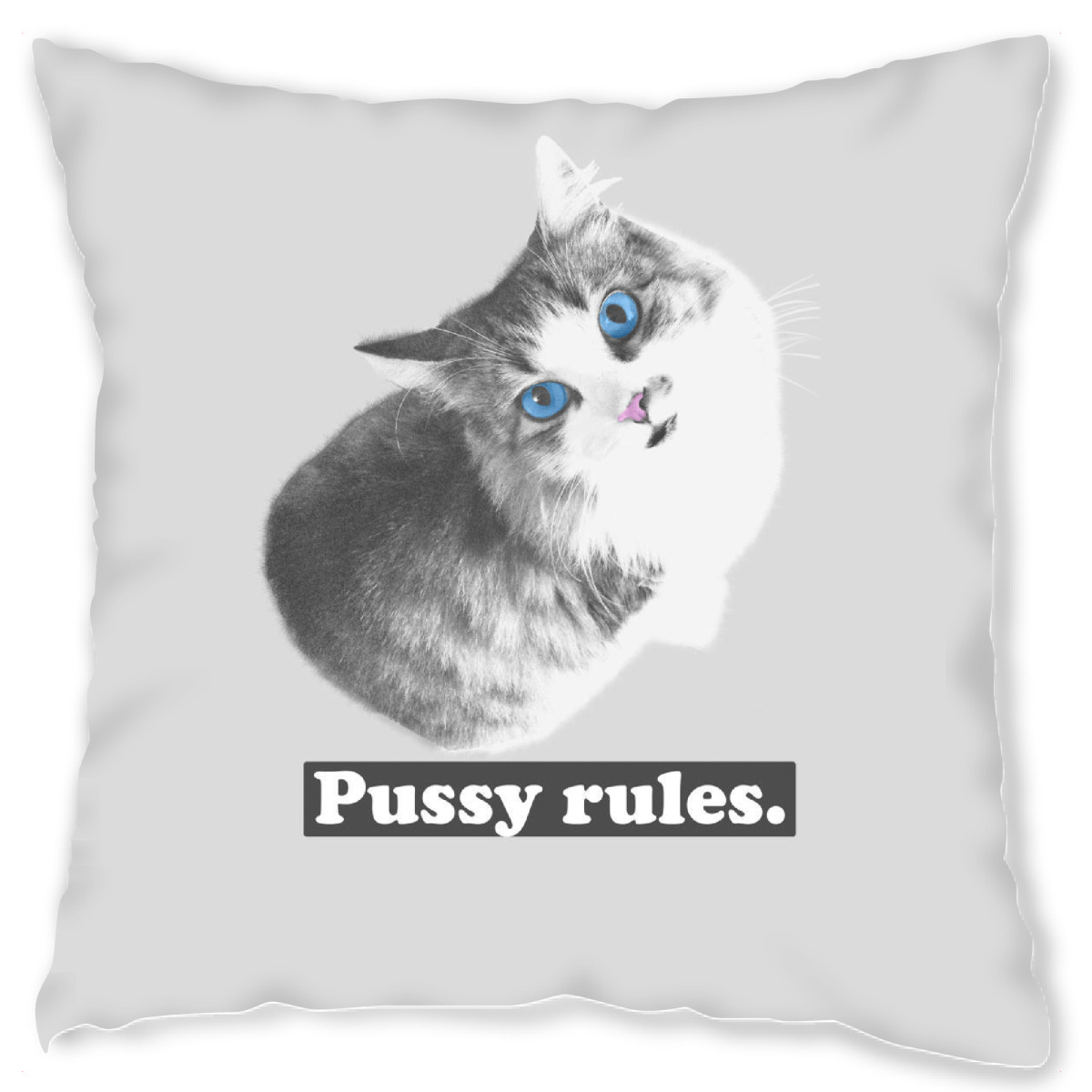 Design-Kissen "Pussy rules" artboxONE - Tiere - Katze,Katzen,Sprichwort,Redewendungen,Lustig,Satire,Slogan,Slogans,Witz,Witze,Frauen,Frau