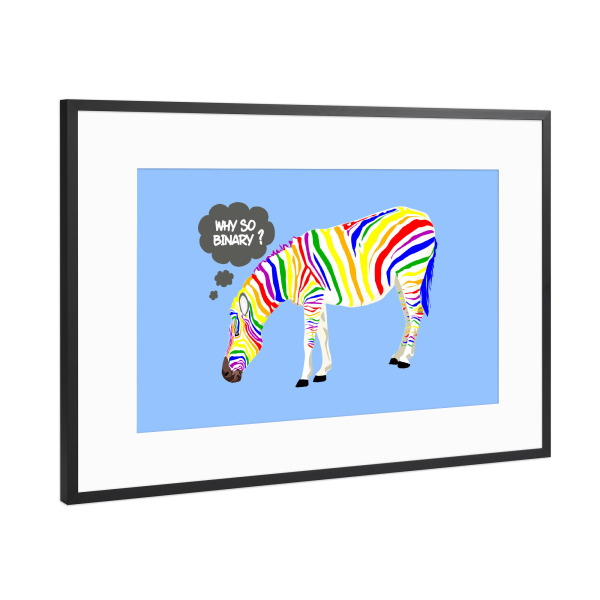 Poster mit Rahmen Schwarz (Metallic) "Rainbow Zebra" artboxONE - Tiere