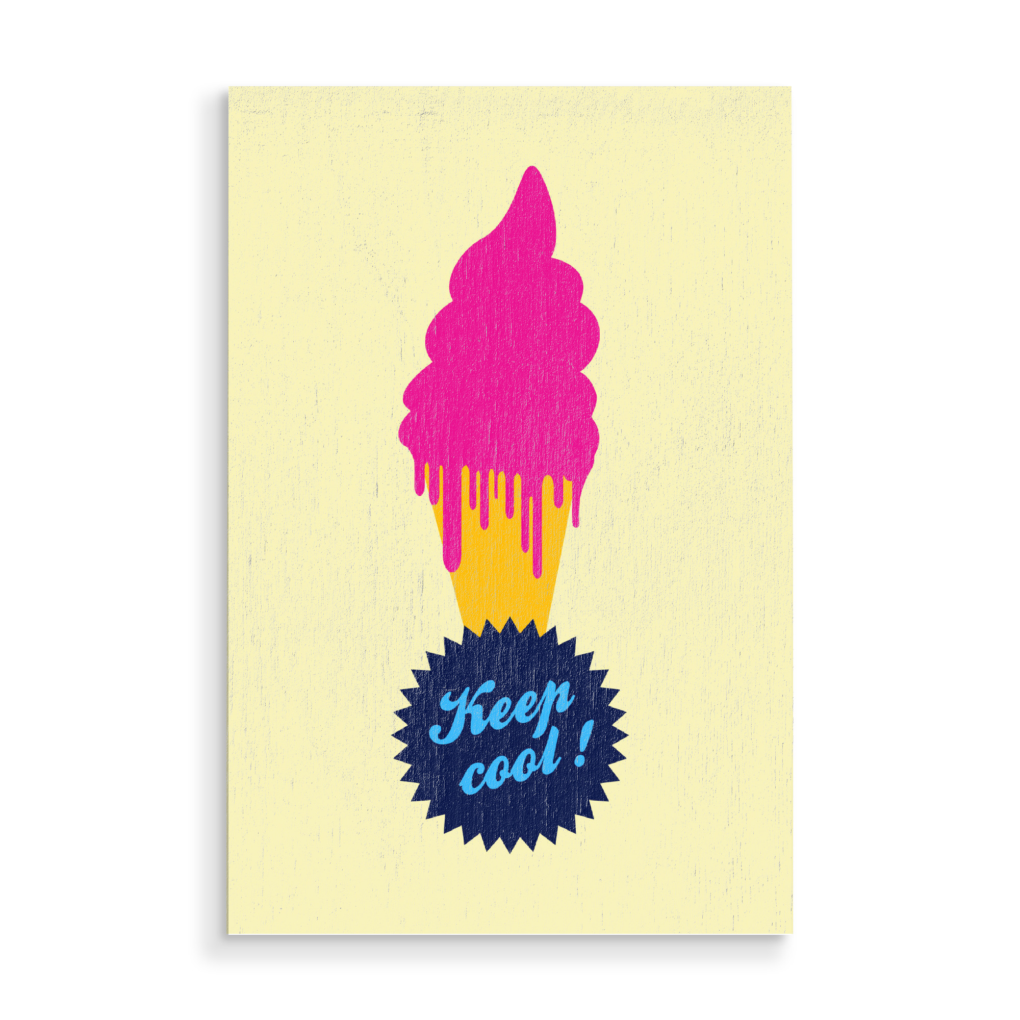 Holzbild "Ice cream Keep cool" artboxONE - Essen & Trinken - Eiscreme,Lustig,Spaß,Satire,Parodie,Sommer,Sommer,Grafik,Illustration,Eis