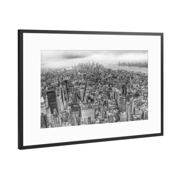 Poster mit Rahmen Schwarz (Metallic) "New York Manhattan" artboxONE - Städte,Schwarzweiß