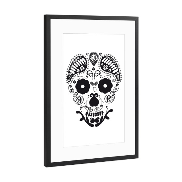 Poster mit Rahmen Schwarz (Metallic) "Skull ornaments" artboxONE - Abstrakt,Schwarzweiß