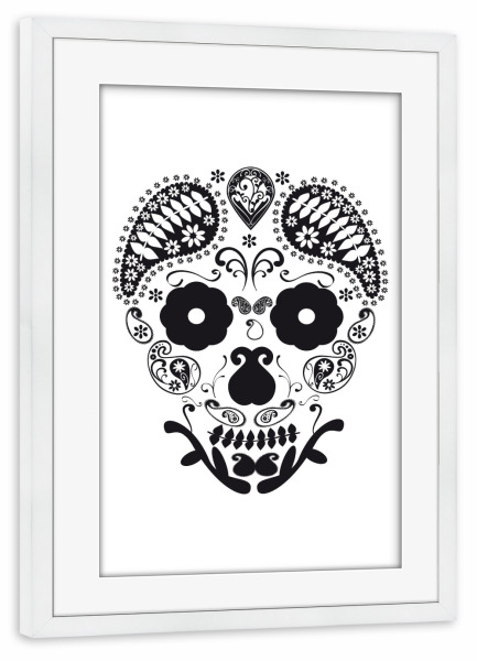 Poster mit Rahmen weiß "Skull ornaments" artboxONE - Abstrakt,Schwarzweiß