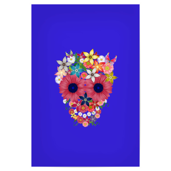 Poster 30x20 cm "Skull Flowers blue" artboxONE - Floral - Schädel,Schädel,Blume,Blumen,Rosa,Blau,Trend,Modisch,Mode,Mode,Schädel,Totenkopf