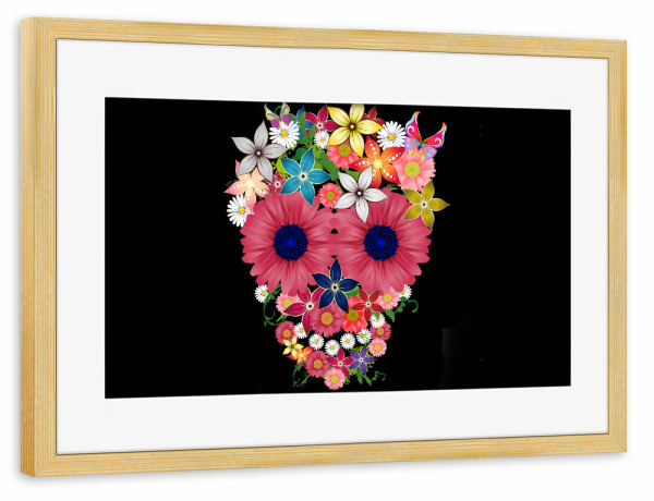 Poster mit Rahmen kiefer "Skull flowers" artboxONE - Abstrakt - Schädel,Totenkopf,Blumen