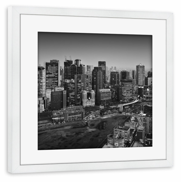 Poster mit Rahmen weiß "Umeda Skyline Osaka Japan" artboxONE - Reise,Schwarzweiß,Architektur,Streetart,Reise / Länder
