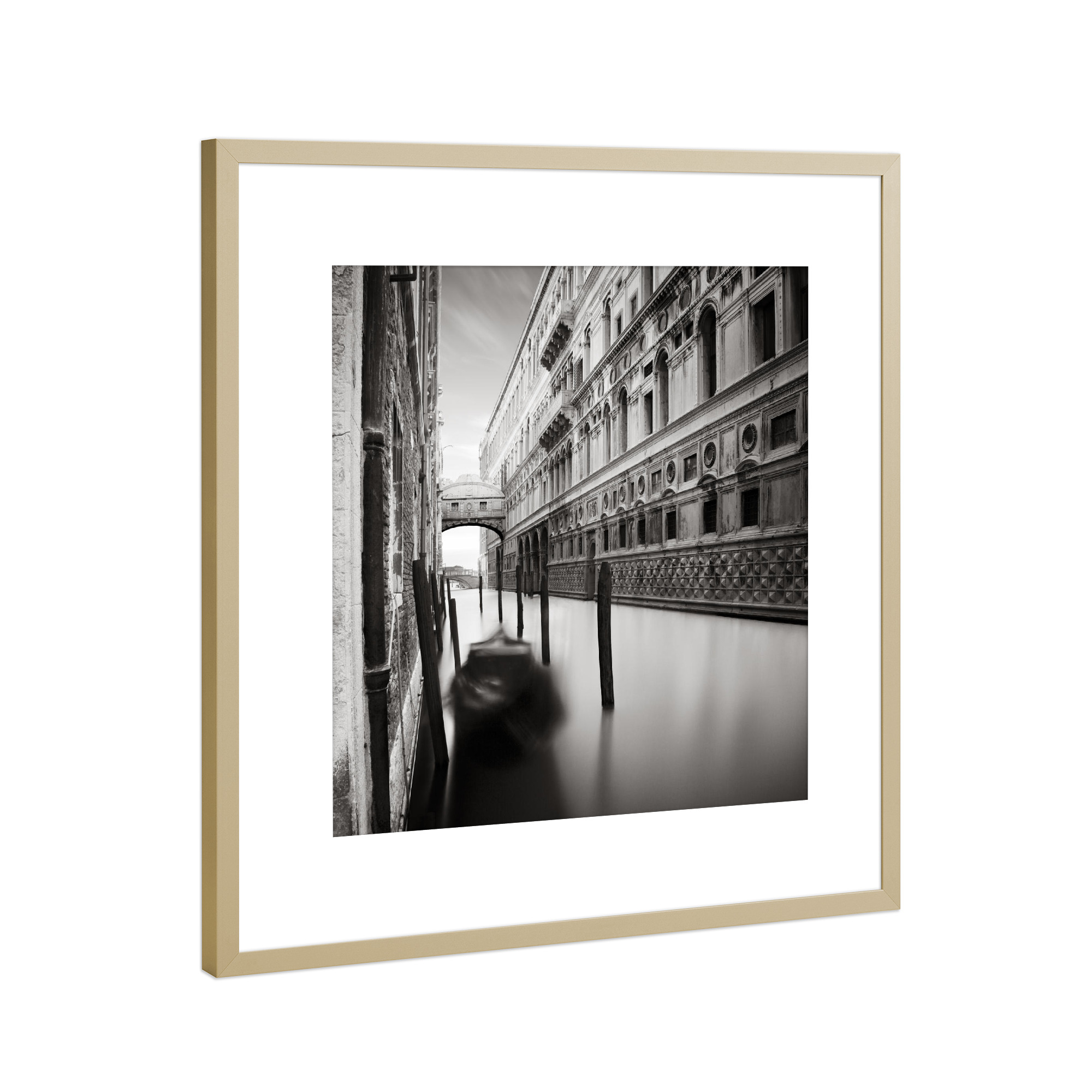 Poster mit Rahmen Gold "Ponte dei Sospiri Seufzerbrücke Venedig" artboxONE - Städte,Reise,Schwarzweiß,Architektur,Stillleben,Reise / Länder,Fiktion
