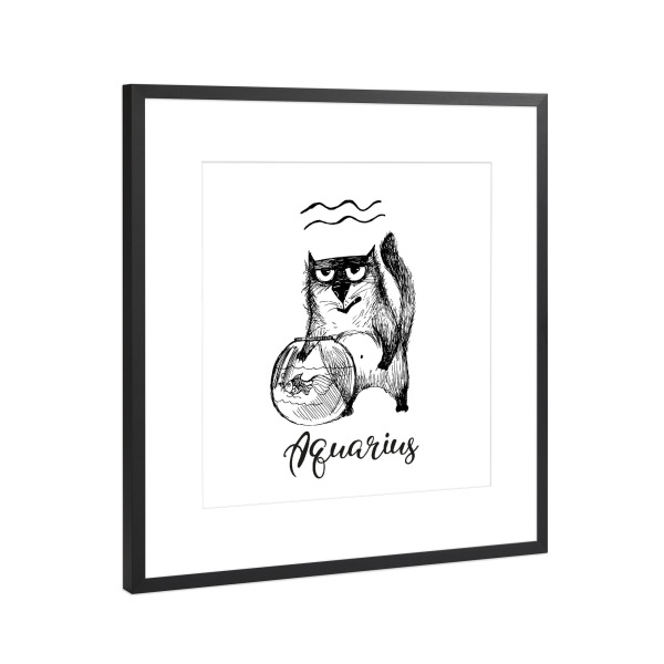Poster mit Rahmen Schwarz (Metallic) "Aquarius cat" artboxONE - Tiere,Comic,Schwarzweiß