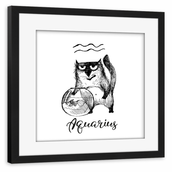 Poster mit Rahmen schwarz "Aquarius cat" artboxONE - Tiere,Comic,Schwarzweiß
