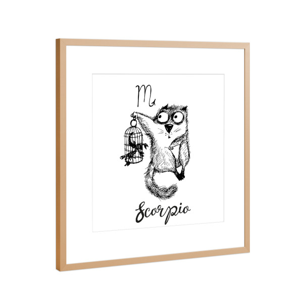 Poster mit Rahmen Kupfer "Scorpio cat" artboxONE - Tiere,Comic,Schwarzweiß