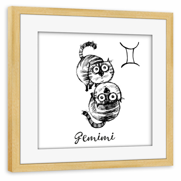 Poster mit Rahmen kiefer "Gemini cat" artboxONE - Tiere,Comic,Schwarzweiß