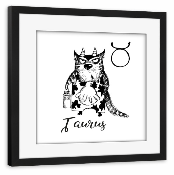 Poster mit Rahmen schwarz "Taurus cat" artboxONE - Tiere,Comic,Schwarzweiß