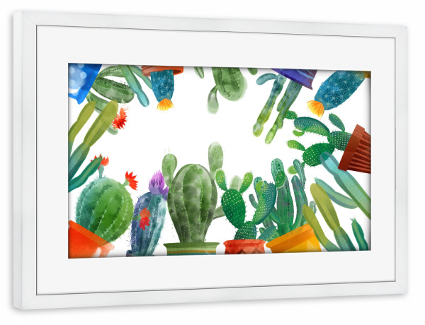Poster mit Rahmen weiß "Cactus I" artboxONE - Natur,Floral,Floral