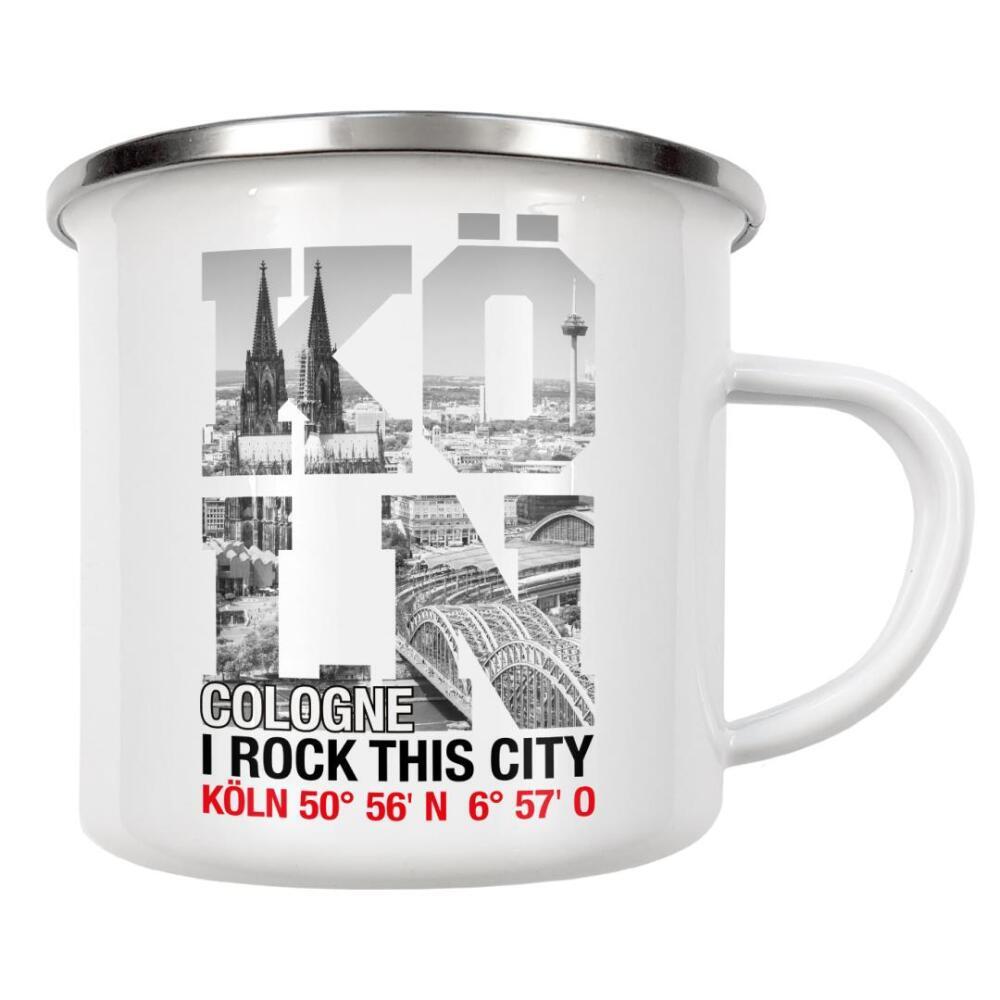 Emaille Tasse "I ROCK KÖLN 2" artboxONE - Städte / Köln,Schwarzweiß - Köln,Kölner dom,Skyline,Colonia,Cologne,I rock