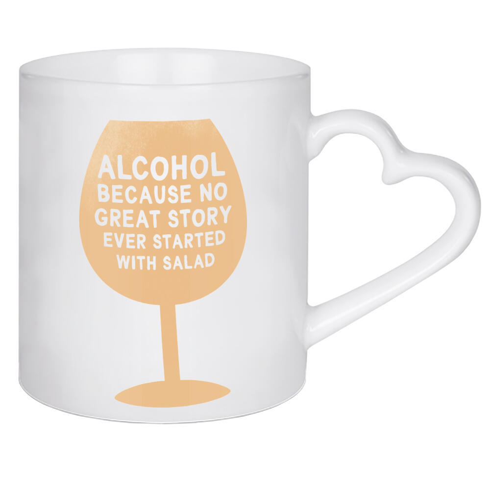 Herztasse "Alcohol & Salad I Set orange" artboxONE - Typografie,Essen & Trinken,Essen & Trinken / Alkohol,Essen & Trinken / Obst & Gemüse,Lustig
