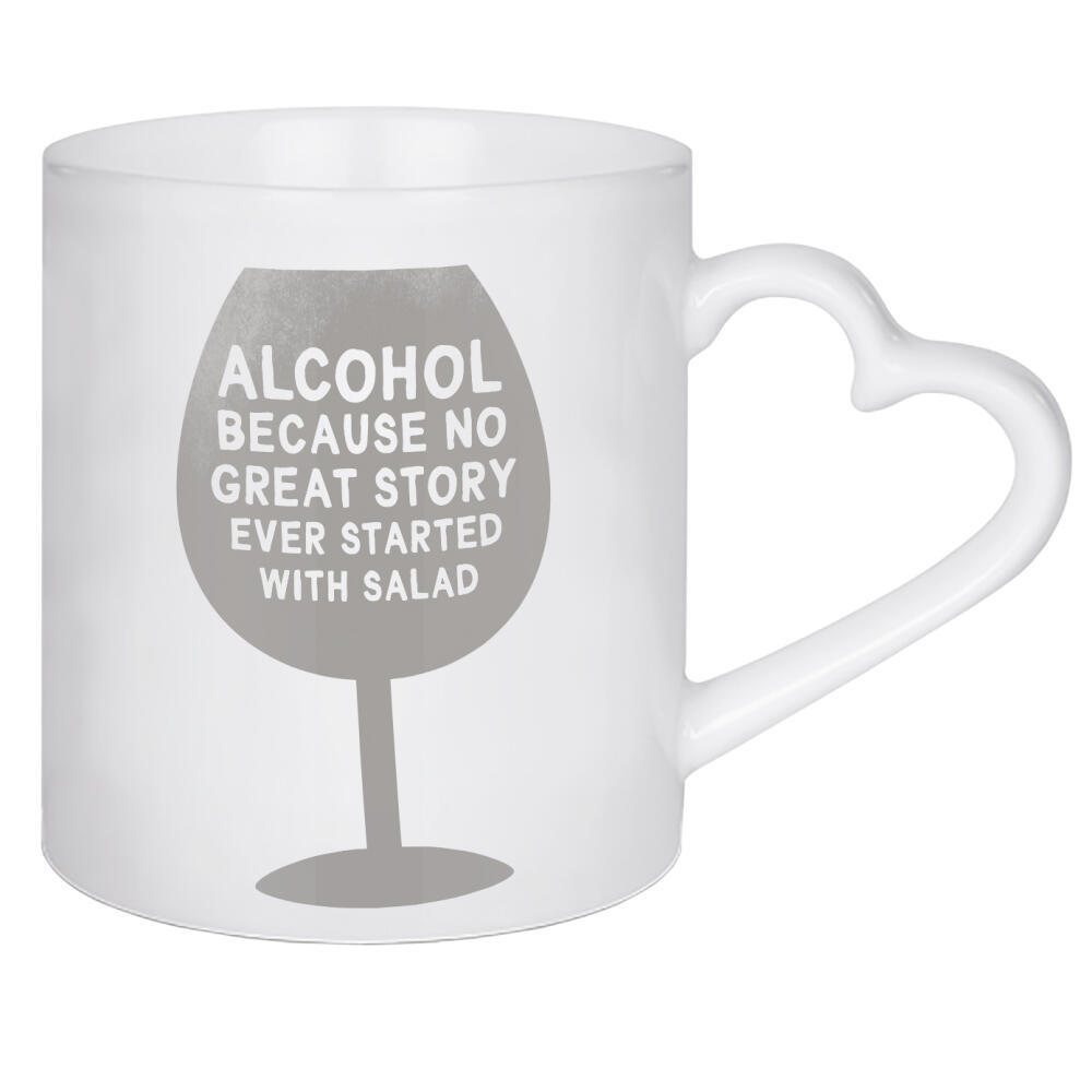 Herztasse "Alcohol & Salad I Set grau" artboxONE - Typografie,Essen & Trinken,Schwarzweiß,Essen & Trinken / Alkohol,Lustig