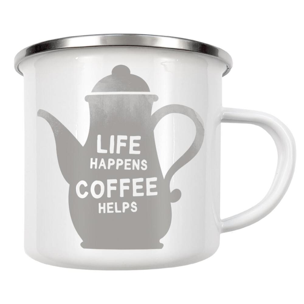 Emaille Tasse "Life & Coffee I Set grau" artboxONE - Typografie,Essen & Trinken,Schwarzweiß,Für Mama,Lustig