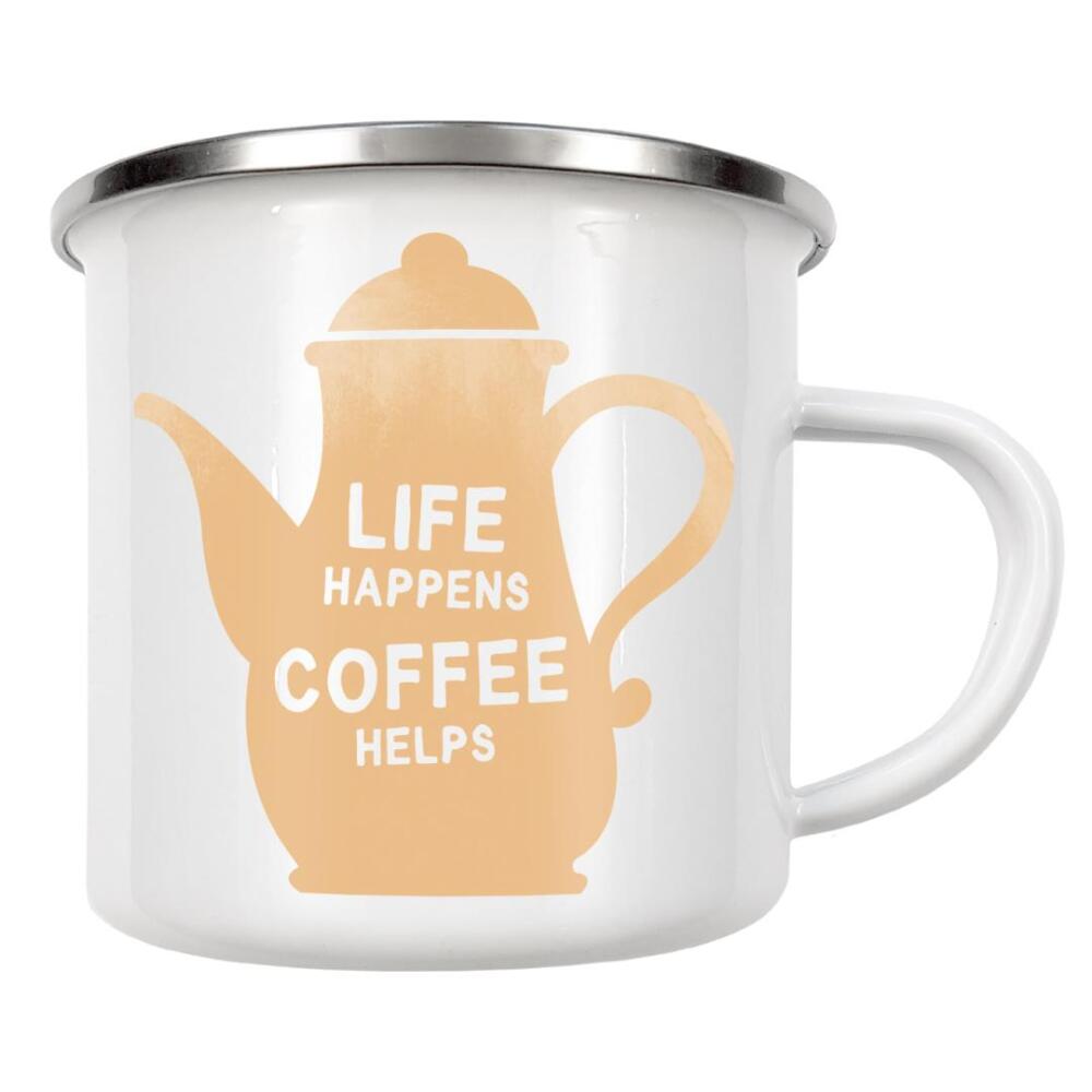 Emaille Tasse "Life & Coffee I Set orange" artboxONE - Typografie,Essen & Trinken,Lehrersprüche,Für Mama,Lustig