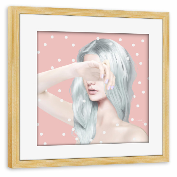 Poster mit Rahmen kiefer "Let go" artboxONE - Menschen - Polkadots,Pünktchen,Punkte,Dots,Blaue haare,Blue hair,Girl