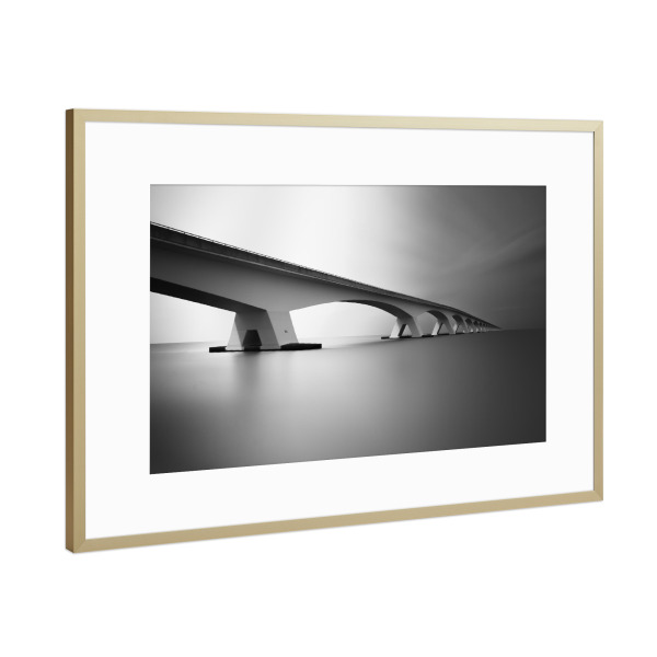Poster mit Rahmen Gold "Zeelandbrug black and white" artboxONE - Reise,Schwarzweiß,Architektur,Stillleben