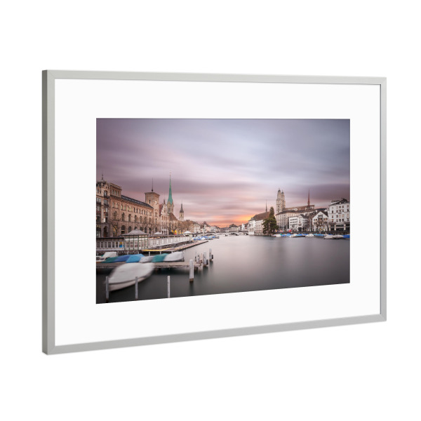 Poster mit Rahmen Silber "Zürich #1" artboxONE - Städte,Städte / Zürich - Zürich,Limmat,Altstadt