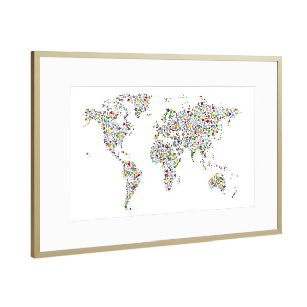 Poster mit Rahmen Gold "World Map of Stars" artboxONE - Reise,Kartografie - Weltkarte,Sterne,Sterne,Weltkarte
