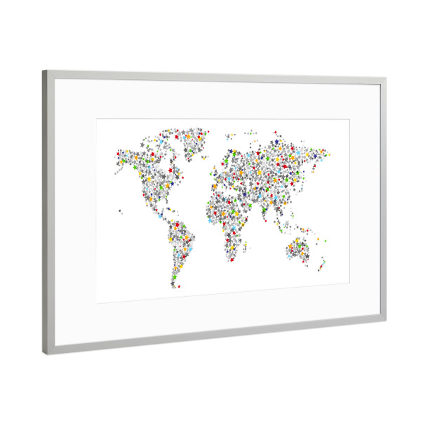 Poster mit Rahmen Silber "World Map of Stars" artboxONE - Reise,Kartografie - Weltkarte,Sterne,Sterne,Weltkarte