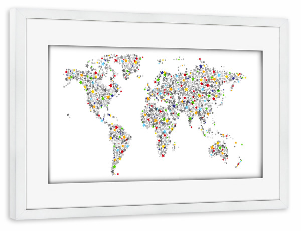 Poster mit Rahmen weiß "World Map of Stars" artboxONE - Reise,Kartografie - Weltkarte,Sterne,Sterne,Weltkarte